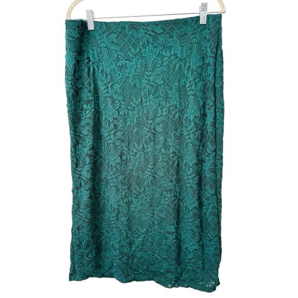 NWT AFRM Hunter Green Lace Pull On Midi Skirt Women’s Size XL - Picture 1 of 5